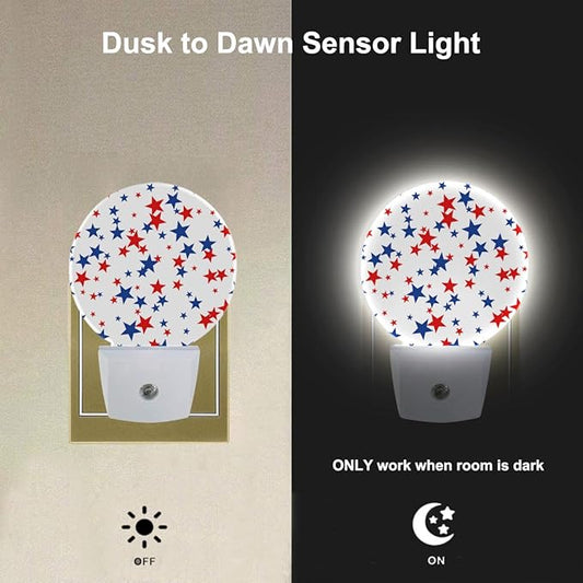 EKOBLA American Star Plug-in Night Light, Red White Blue Patriotic LED Nightlight with Dusk to Dawn Sensor