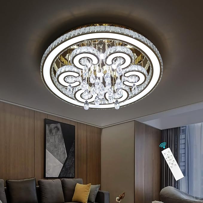 Modern Flush Mount Ceiling Chandeliers Dining Room LED Light Crystal Lights for Living Room Gold Sparkling Chandeliers Interior Luxury Lighting Fixtures Bedroom Ofiice Dimmable Light 2700K 6000K