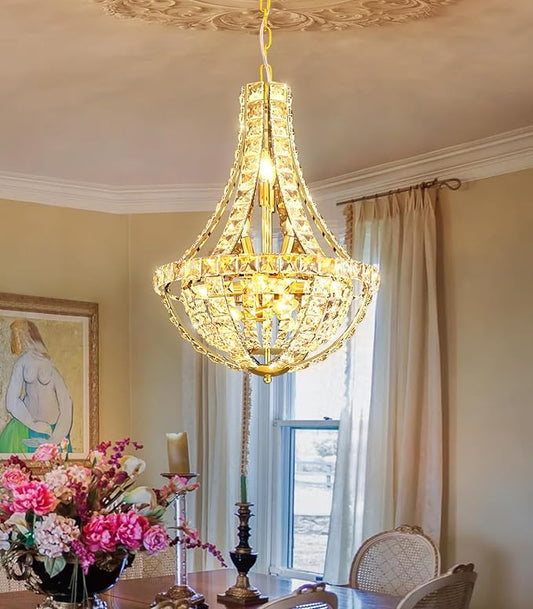 Glam Crystal Chandelier Empire Chandeliers with K9 Crystal Luxury Light Fixture for Dining Room Living Room Bedroom Entryway Gold Lighting