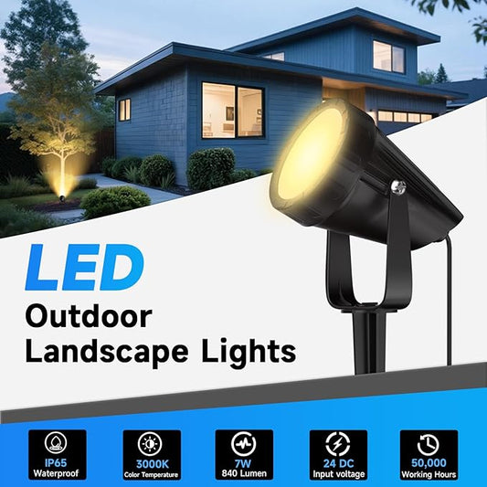 Outdoor Landscape Lighting Low Voltage, 29.5FT Wired LED Spot Light with Plug-in Transformer, IP65 Waterproof Outside Uplight 7W 840LM for Yard Garden Tree Pathway House, Warm Yellow 3000K, Pack of 4
