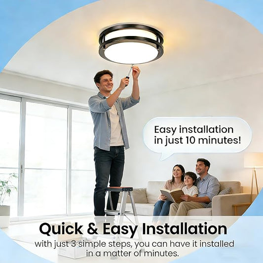 Drosbey 42W Dimmable LED Ceiling Light Fixture, Flush Mount Light Fixture for Kitchen, Bathroom, Bedroom, Garage,4200 Lumens, 500W Equivalent, Daylight White 5000K, Black