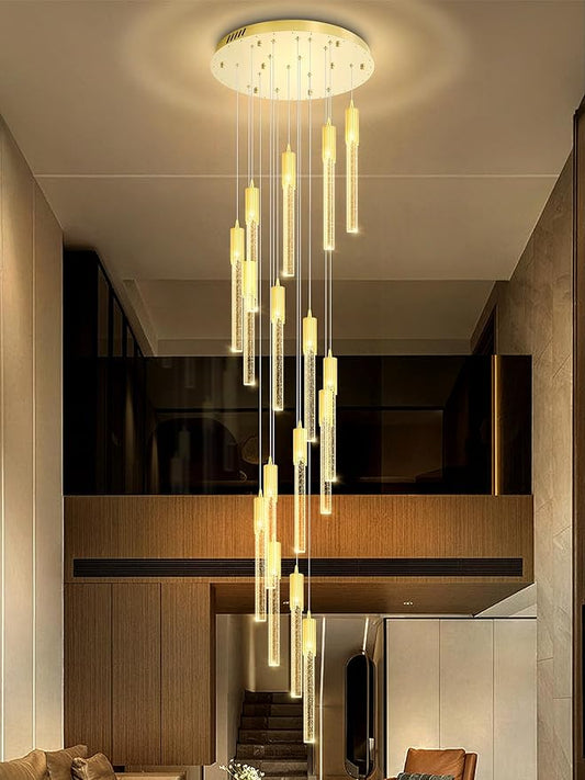 Flashing God 137'' Large Crystal Chandeliers for High Ceiling 16-Lights Stairway Chandelier Modern Gold Chandelier Crystal Pendant Ceiling Light for Living Room Foyer Entrance