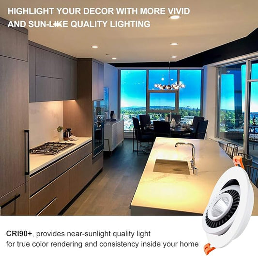 3.5 Inch Eyeball Gimbal LED Recessed Lighting Dimmable Downlight, 7W (70W Halogen Equivalent) Adjustable Spotlight, 3000K Warm White, CRI80, Ceiling Light with LED Driver (4 Pack)