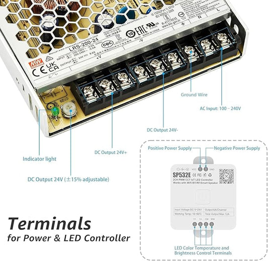 200W Low Voltage LED Power Driver Transformer with LED Controller, 24V DC Power Supply for Track Lighting, Dimmable & Control via App, Remote, Compatible Track Rails & Light Heads
