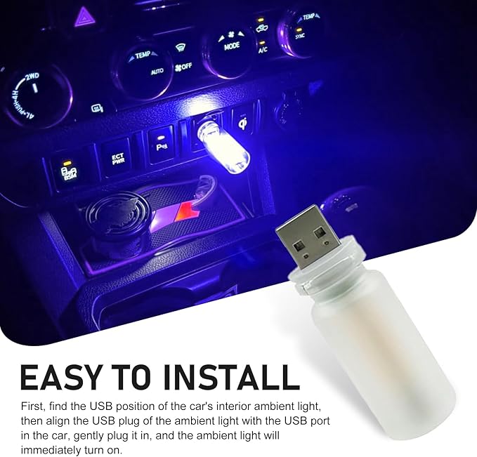 Car USB Atmosphere Lamp, 5V Touch Control Frosted Retro Bottle Interior Ambient Lights, Portable Plug-in LED Bulb Night Lights, Universal Decoration Lamps for Cars, Bedrooms (Blue)