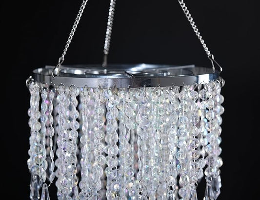 3 Tiers Iridescent Acrylic Beaded Chandelier Shade, Ceiling Light Pendant Lampshade with Crystal Beads for Wedding Party Event Home Decoration,W8.6 X H12 (H12C)