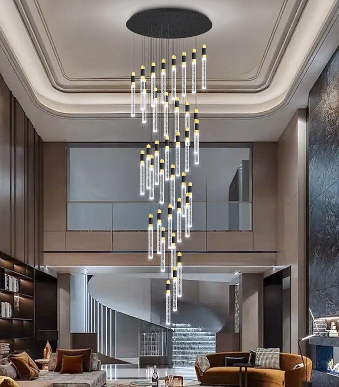 36-Lights Modern Chandelier LED Light Fixtures Adjustable High Ceiling Long Light Chandelier for Hallway Foyer Dimmable Lights with Remote Living Dining Ceiling Pendant Lighting