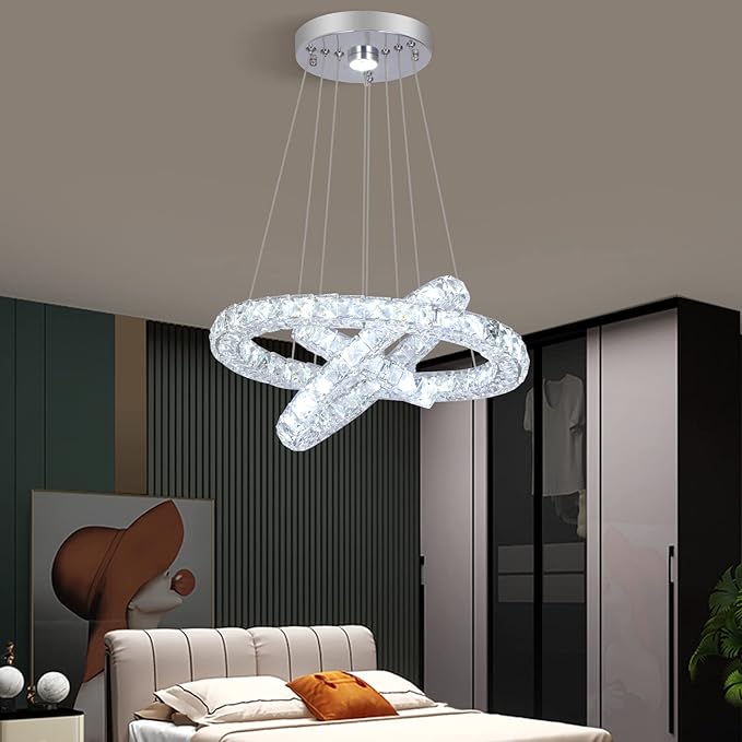 3 Rings Modern Crystal Flush Mount Chandelier - 3-Colors Changeable Crystal, 15.7''+11.8''+7.8'' LED Ceiling Light DIY Adjustable, Living Room, Hotel, Office