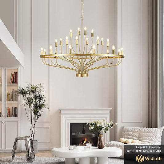 47.2" Modern Large Gold Chandelier Vintage 24-Lights Mid Century Modern Candle Style Chandeliers Light Fixture Vintage Rustic Golden Chandelier for Dining Room, Kitchen, Living Room, E12