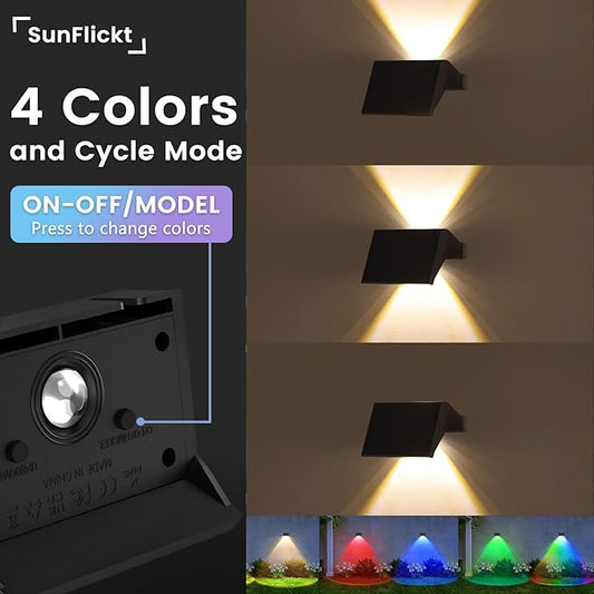 Solar Fence Lights Outdoor, 6 Pack White & RGB Up and Down Solar Wall Lights, IP67 Waterproof LED Dusk to Dawn Solar Powered Fence Lights for Patio, Backyard, Deck, Garden, Yard, Outdoor Wall Decor