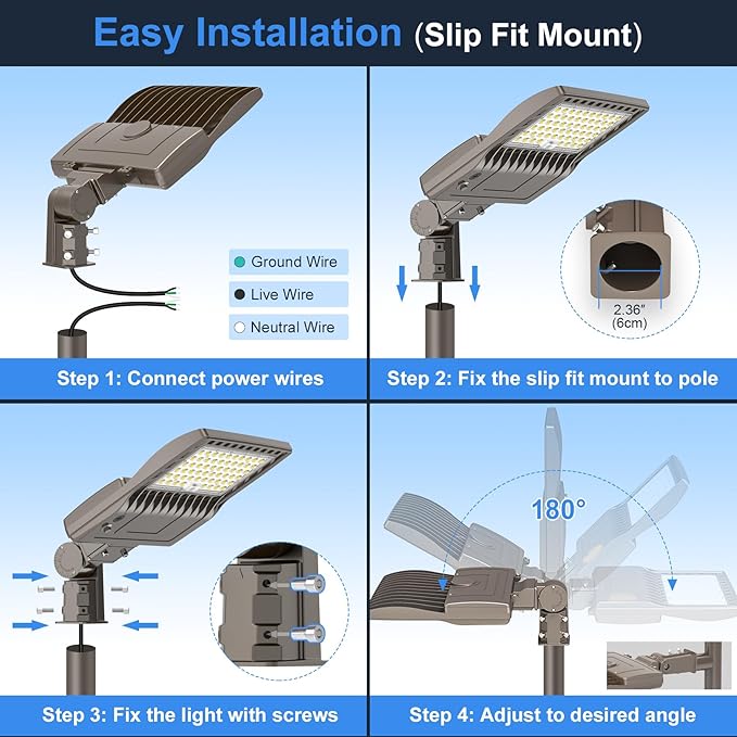 KUKUPPO 10Pack 240W LED Parking Lot Light Power Adjustable, LED Shoebox Flood Pole Light Outdoor Parking Lighting with Slip Fit 36,000LM 5000K IP65 Waterproof 100-277V UL Listed