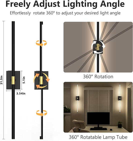 1 Pack Battery Operated Wall Sconce - 10000mAh Wireless Sconce Rechargeable Wall Light with Remote and Touch, 360° Rotate 4CCT Cordless Wall Lamp for Bedroom Living Room Hallway, 31.5 Inch, Black