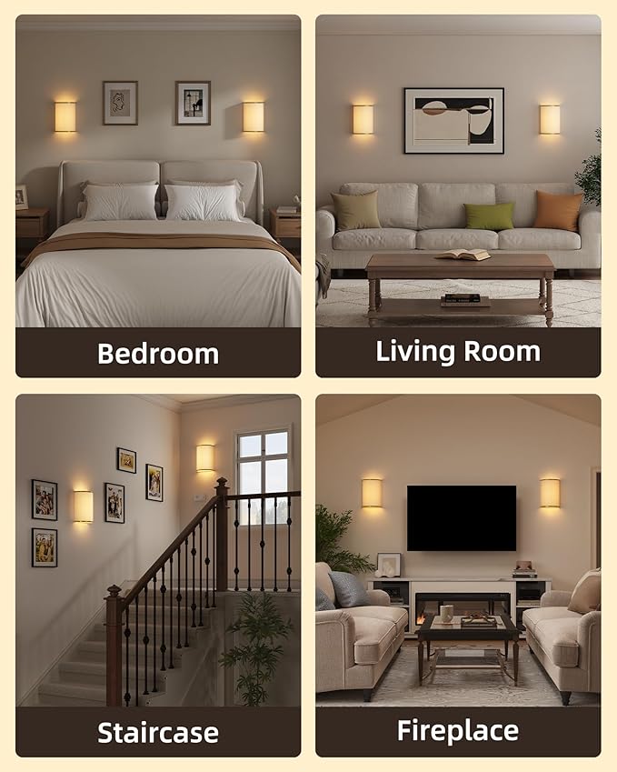 EZVALO Battery Operated Wall Sconce, Wireless Wall Sconces Set of Two with Remote, 3 Color & 80 RGB Rechargeable Wall Lights, Dimmable, Timer, Fabric Linen Shade Wall Decor for Bedroom (White)