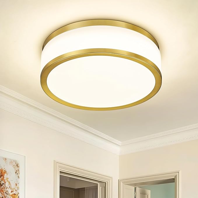 LMS 24W LED Flush Mount Ceiling Light, 15 inch 3CCT 3000K/4000K/5000K, Brushed Gold Close to Ceiling Light for Bathroom, Kitchen, Living Room, LMS-190