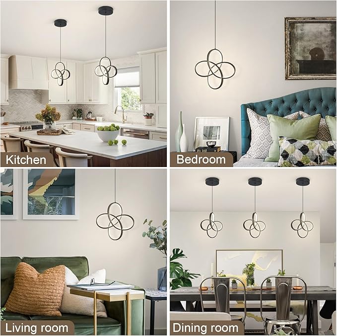 Black Pendant Lighting, 4500K Modern Pendant Light Kitchen Island, Height Adjustable Hanging Pendant Light Fixtures for Dining Room Kitchen Sink Bedroom Hallway,1 Pack