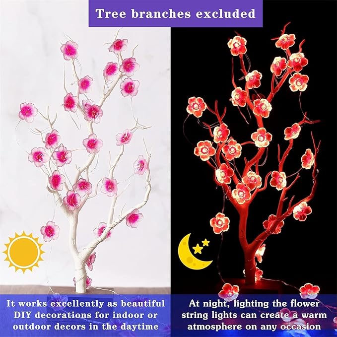 Mudder 33FT 100 LEDs Cherry Blossom Flower Fairy String Lights with Remote, USB & Battery Operated Pink String Lights for Bedroom, Indoor Outdoor Party Wedding Decoration