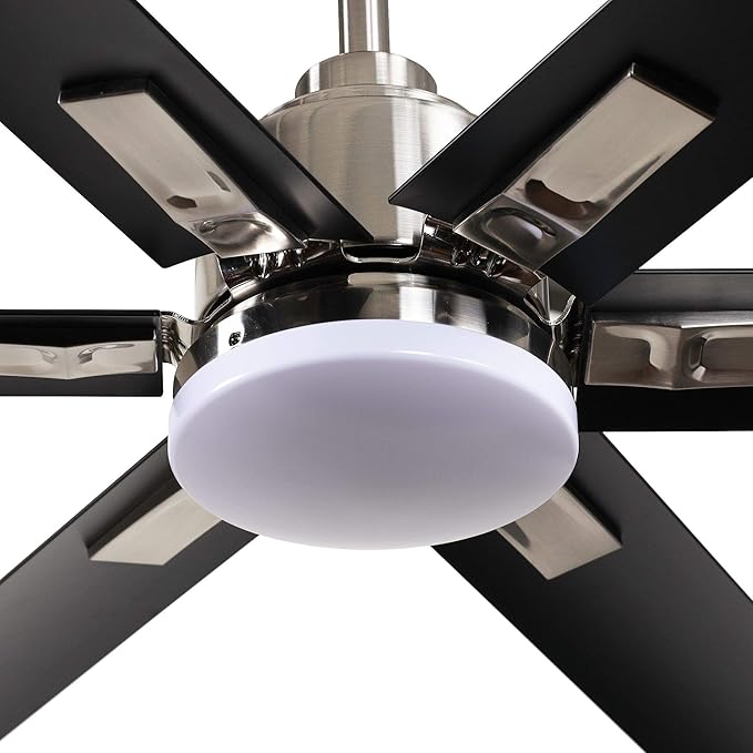 72-Inch DC Motor Ceiling Fan with LED Light, 6 Black Aluminum Blades, Remote Control, Reversible, Energy Efficient Large Indoor/Outdoor Ceiling Fan for Living Room, Patio