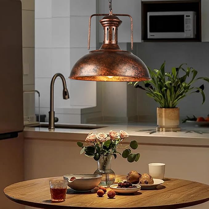 TAKEGO 16.14" 2 Pack Large Pendant Lights, Dome Copper Pendant Light, Farmhouse Hanging Light Kitchen Island, Vintage Pendant Lights Rustic Light Fixtures, Hanging Ceiling Lamp for Kitchen Island