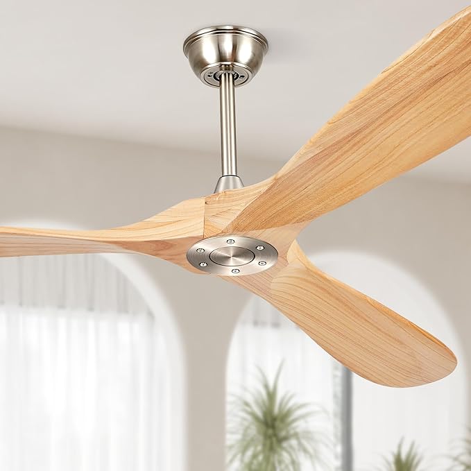 72” Ceiling Fans Without Lights, Wood Ceiling Fan with Remote Control No Light, Modern Propeller Ceiling Fan with 3 Blades,Brushed Nickel Outdoor Ceiling Fans for Patios (Nature Wood)