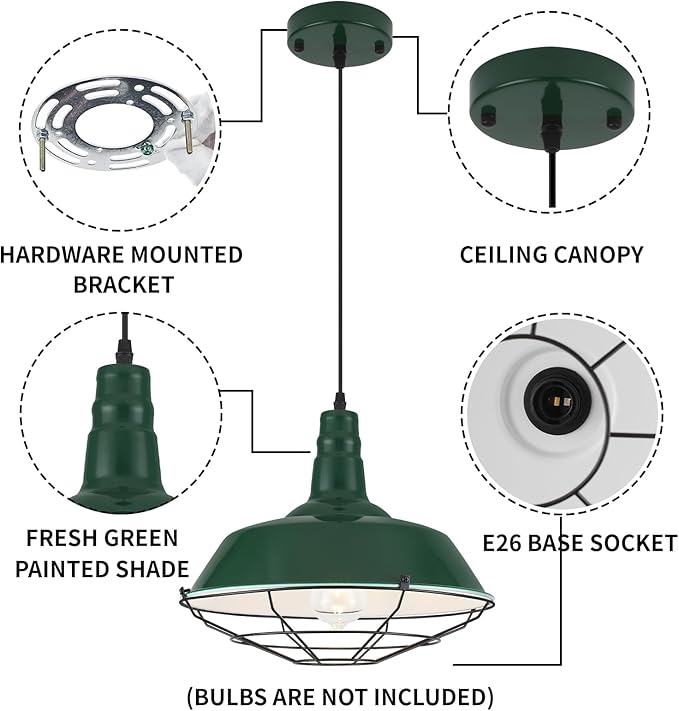 Green Oversize Pendant Light, Modern Large Pendant Lighting 14.1" 3 Packs, Kitchen Pendant Lights, Farmhouse Pendant Light, Pendant Lights Kitchen Island for Kitchen, Living Room, Bedroom