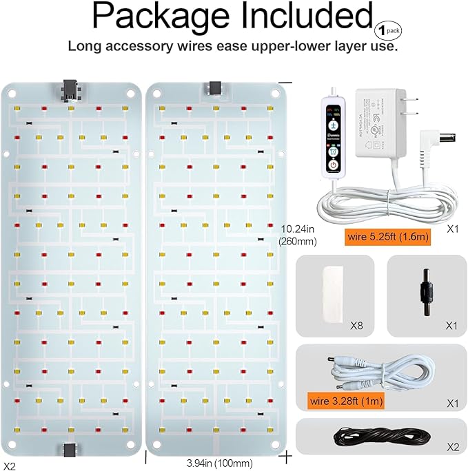 Panel Grow Light for Indoor Plants, 20W Ultra-Thin Full Spectrum LED Grow Light for Shelf & Cabinet, Dimmable with 6/12/16H Timer, Bluish White, 2-Pack