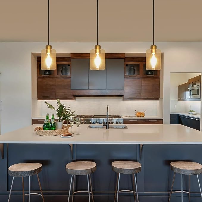 Black Brass Pendant Lights Kitchen Island - Clear Glass Brass Gold Pendant Light Fixture Multiple Stems Rods 3 Units 12 Inch 3 Units 4 Inch (3 Pack Black Brass Downrod)