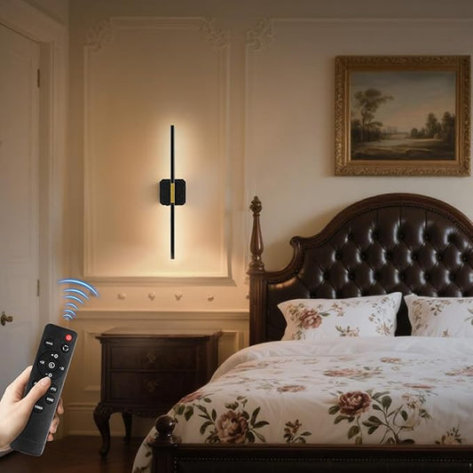 GvvooHome Battery Operated Wall Sconce Detachable 360°Rotate, Wireless Wall Lamp 3000-6500K Dimmable, 10000mAh Rechargeable Wall Light for Bedroom, Living Room,28.3" Black Gold 4 Pack