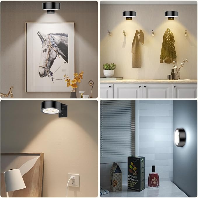 Picture Lights for Wall, 3 Lighting Modes Magnetic Art Display Light,Battery Operated Led Painting Light with Remote Control Dimmable & Timer,6Pack Black