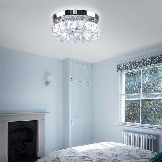 9.8" Crystal Flush Mount Ceiling Light Fixtures LED Round Mini Chandelier Light Fixture Ceiling Lamp for Kitchen Hallway Foyer 15 W 6000K Cool White