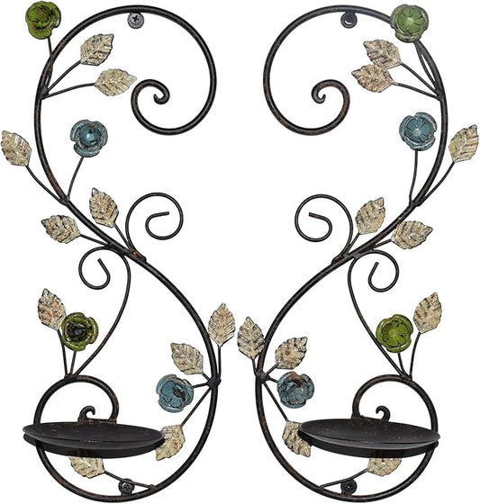 Wall Sconces Candle Holder Set of 2, Antique Multi-Color Leaf Branch Wall Mount Hanging Metal Wall Candle Holder Candle Sconce for Living Room Dining Room…