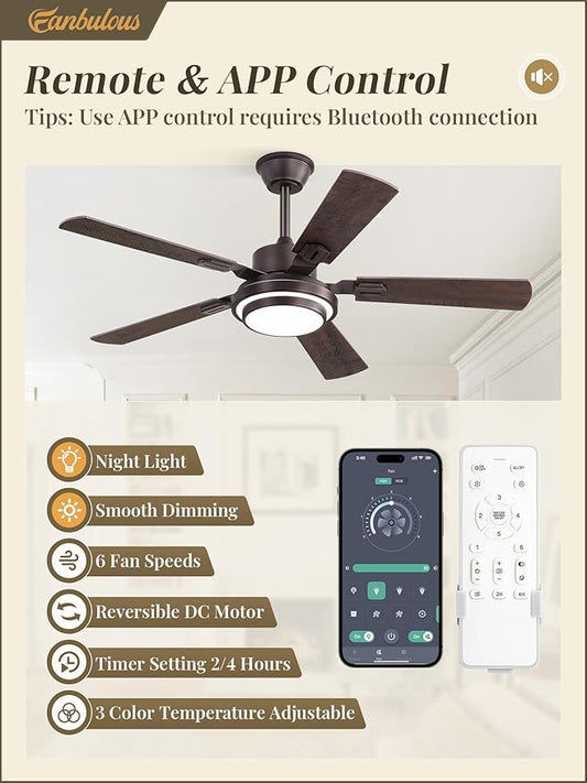 Fanbulous 48 Inch Ceiling Fans with Lights and Remote, Oil Bronze Ceiling Fan with 8 Dual-Color Blades, Indoor/Outdoor Large Ceiling Fans, Reversible DC Motor, 6-Speed, 3CCT for Living Porch Patio