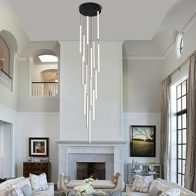 HuisMier Modern LED Staircase Chandelier, 15 Lights Long Foyer Chandeliers Black Linear Pendant Light with Remote, Dimmable High Ceiling Chandelier for Stairs Living Room Entrance, 3000K-6000K