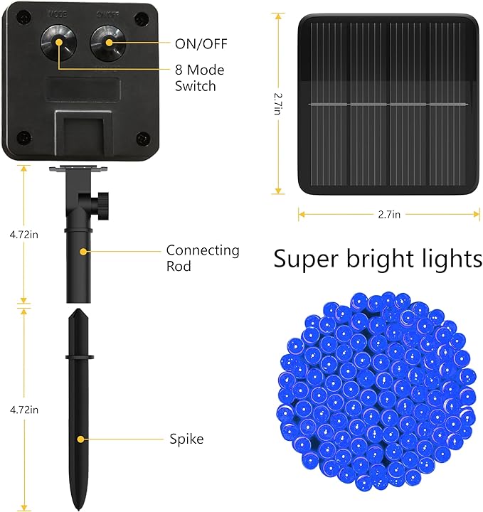 Flechllary Solar String Lights for Outside, 39Ft 100 LED Solar String Lights Outdoor with 8 Modes,Solar Lights for Outside Waterproof for Yard, Fence,Balcony, Party,Christmas Tree Decorations (Blue)