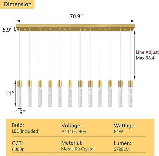 Modern Crystal Chandeliers LED Pendant Light for Kitchen Island Dining Room Entrance Foyer Living Room 6000K Gold
