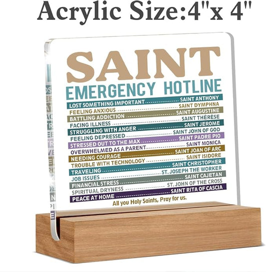Catholic Gifts for Women Men, Christian Religious Gifts for Women Men Chaplain Coworker Friend Bestie Sister, Saint Emergency Hotline Sign, Saint Prayer Gift Acrylic Plaque Home Office Desk Decor