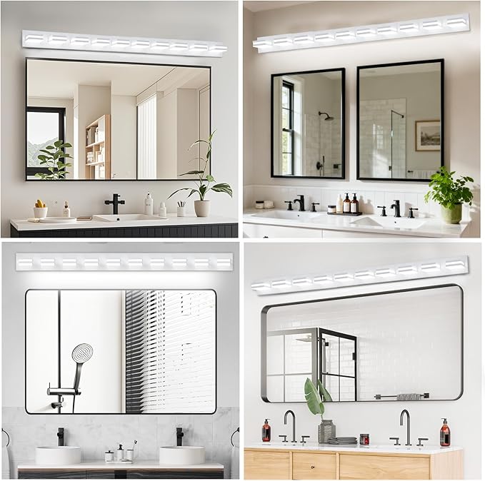 IZORRO LED Modern Bathroom Lights Fixtures(10-Light,Dimmable),Matte White Acrylic Wall Lighting,Vanity Lights for Bathroom Over Mirror - 6000k 36In (No Assembly Required)