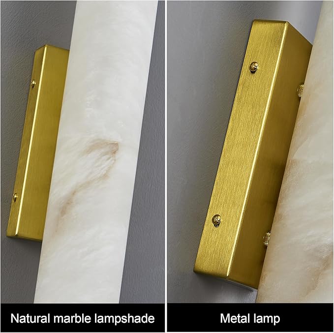 LMQNINE Natural Alabaster Wall Sconces Spanish Marble Wall Light Cylinder Modern Gold LED Sconce for Living Room Bedroom Bathroom Stairs(S-1Pack)