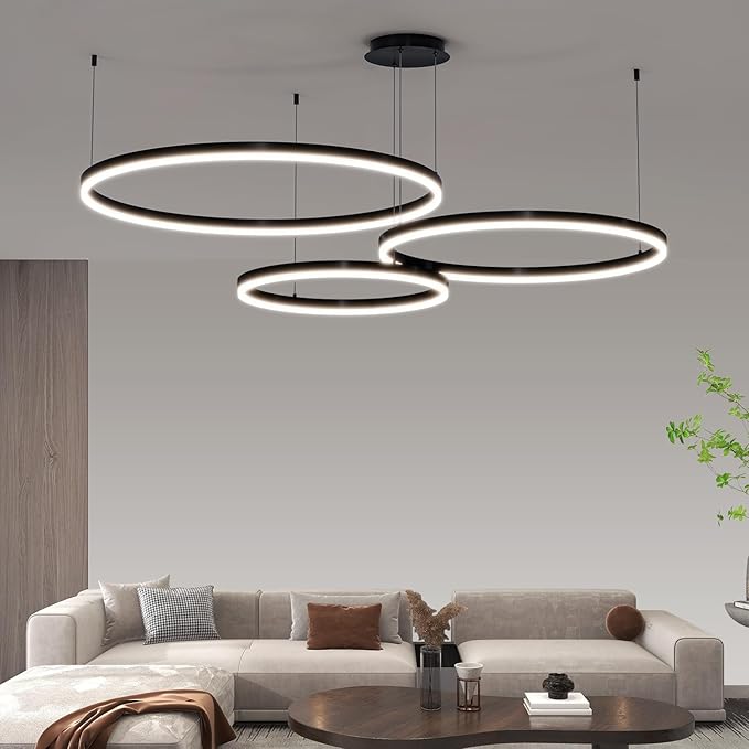 Mikeru Modern LED 3 Ring Chandelier Light, Ceiling Pendant Light Fixtures with Remote Control 3000k-6500K Adjustable Color Temperature Light for Living Room, Bedroom, Kitchen (15.7+23.6+31.5N)