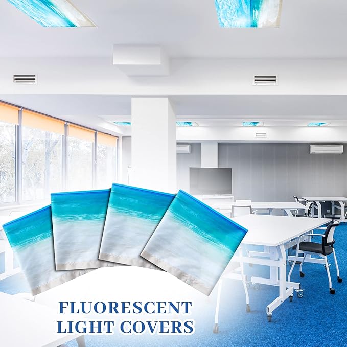 Patelai 8 Pack Fluorescent Light Covers for Classroom Ceiling 4 x 2 Feet Magnetic Light Covers Filter for Office School Drop Ceiling Supplies(Beach in Sunny Day)
