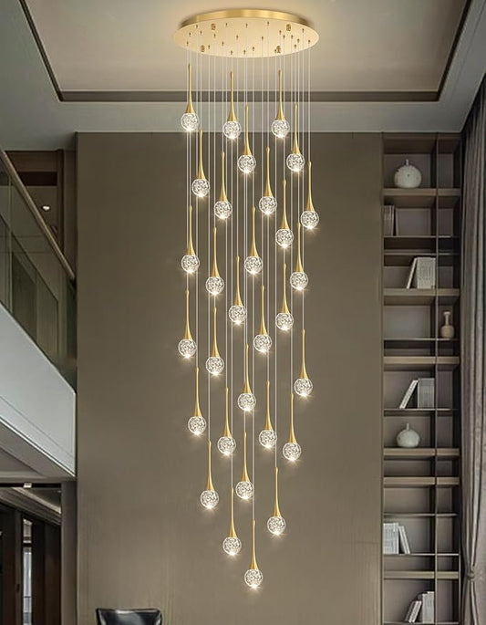 30 Light Modern Glam Crystal Chandelier for High Ceiling LED Dimmable Ceiling Pendant Light Staircase Foyer Enterway Living Room Chandelier Lighting Antique Gold