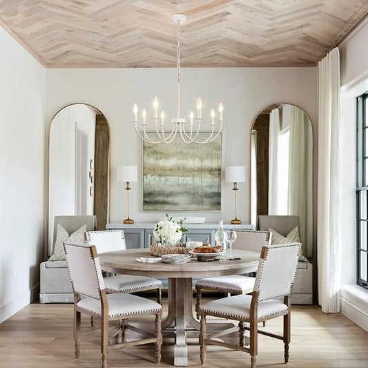 French Country Chandelier, 8-Light Antique White Farmhouse Chandelier for Dining Room, Candle Hanging Pendant Light for Kitchen Living Room Bedroom Foyer Entryway