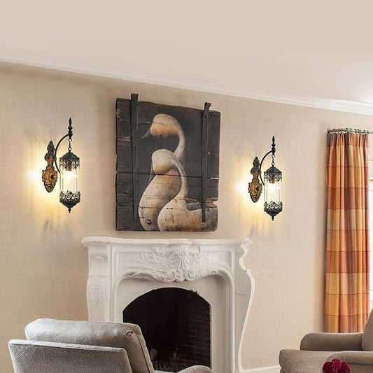 Vintage Wall Sconce with Glass Shade, Rustic Black Farmhouse Wall Light Fixture, Antique Gothic Decorative Metal Wall Lamp for Hallway, Bedroom, Living Room, Entryway, Mirror