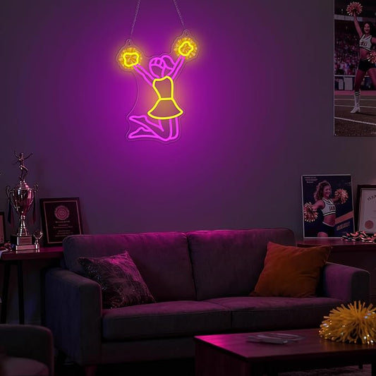 OkiyiD Cheerleading Neon Sign, Dimmable LED Wall Art for Cheerleaders, Girls, Women, Ideal for Bedroom, Dance Studio, Club Decor with USB Power and Hanging Kit