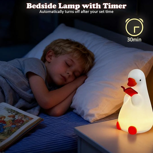 Funny Night Light for Kids, Reading Goose Silicone Night Light, Dimmable Bedside Lamp with Timer, LED Squishy Rechargeable Lamp, Cute Animal Decor Gift for Toddler Boys Girls Nursery Bedroom (Goose)