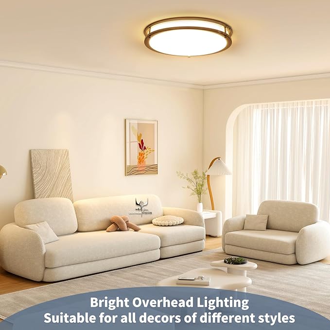 16Inch LED Ceiling Light Fixtures, Flush Mount Light Fixtures 50W, 5CCT Adjustable 2700K 3000K 4000K 5000K 6500K, Close to Ceiling Light for Kitchen Bathroom Kitchen Bedroom Brushed Nickel 2 Packs