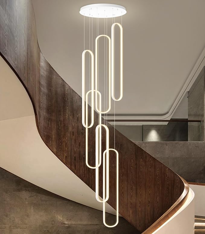 Modern Chandelier LED Large Contemporary Light for Staircase Dimmable Ceiling Chandeliers with Remote Control for Villa Foyer White