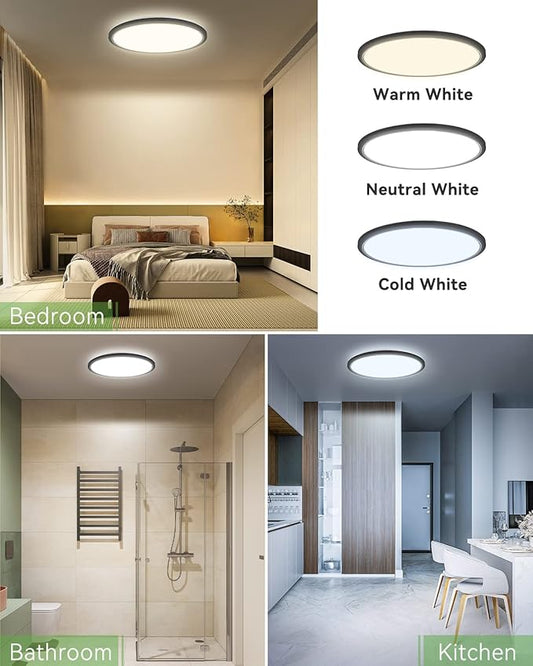 zemty 4Pack 12 Inch LED Ceiling Light Flush Mount, 24W 2640lm Super Slim Flush Mount Ceiling Lamp Fixtures, 3000K/3500K/4000K/5000K/6500K Selectable for Bedroom Bathroom Kitchen Living Room (Black)