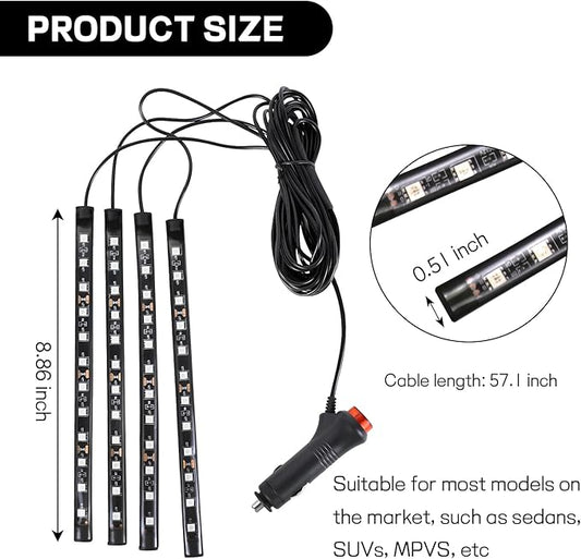 Car LED Strip Light, 12V 48 LED Interior Atmosphere Lights Under Dash Ambient Night Light, Auto Interior Decorative Lamp with Cigarette Adapter Plug, Car Accessories (Blue, Cigarette Lighter)