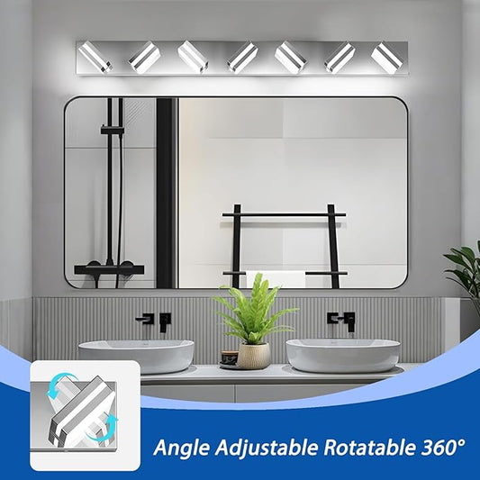 IZORRO LED Modern Bathroom Lights Fixtures(7-Light,Dimmable,360°Rotate),Chrome Acrylic Wall Lighting,Vanity Lights for Bathroom Over Mirror - 6000k 40In (No Assembly Required)