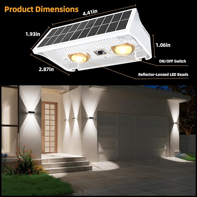 NIORSUN Solar Fence Lights Outdoor, 16 Pack Up and Down Waterproof Solar Wall Lights, Fence Lights with Lens, Warm & Cool White + RGB, Dusk to Dawn Lighting for Patio, Backyard, Pool, Railing (White)